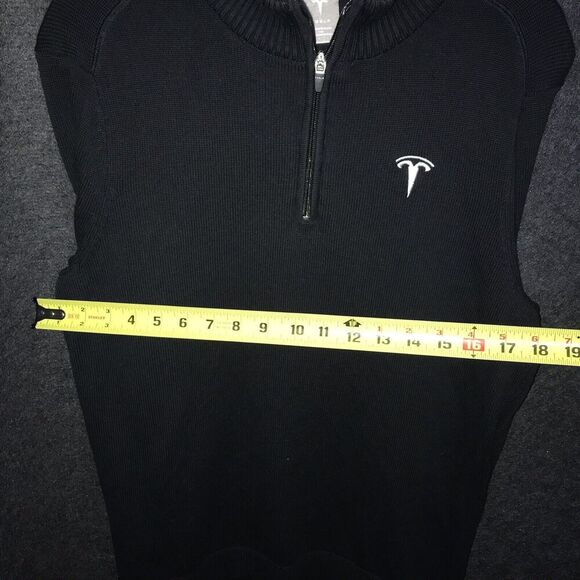 Tesla Embroidered White Logo Black Quarter 1/4 Zip Sweater Medium Knit Mock Neck - Picture 7 of 9